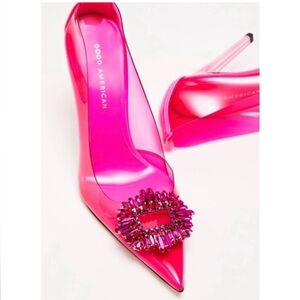 GOOD AMERICAN Cinderella Pink Rhinestone Bejeweled Heels Size 6 Luxury Lucite